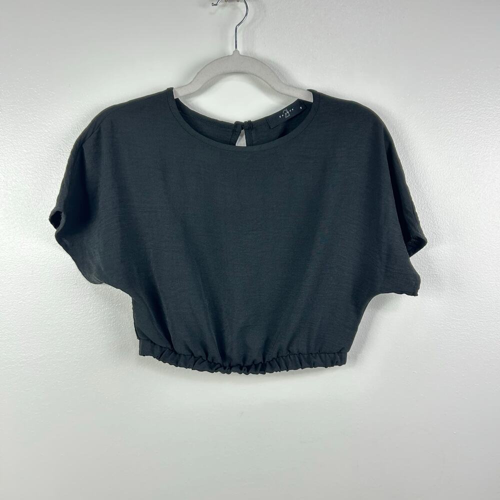 21 Saints Black Cropped Blouse Short Sleeved Size Small
